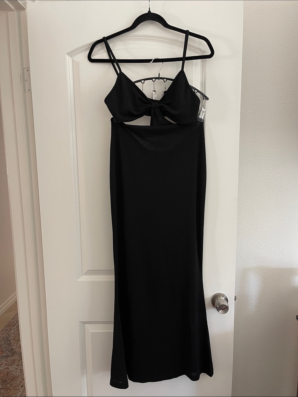 Black Tie-Front Maxi Slip Dress